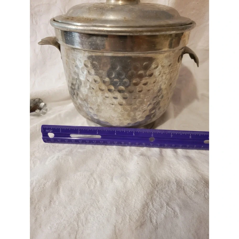 Ice Bucket VINTAGE Nasco Italian stamped on bottom Hammered Aluminum 7.5